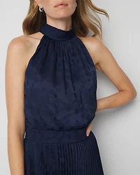 Sleeveless Pleated Halter Midi Dress