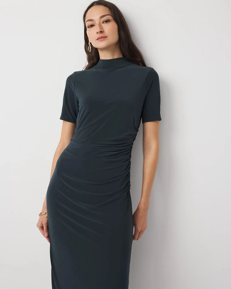 Ruched Mockneck Midi Dress