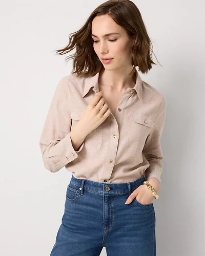Linen-Blend Button Front Shirt