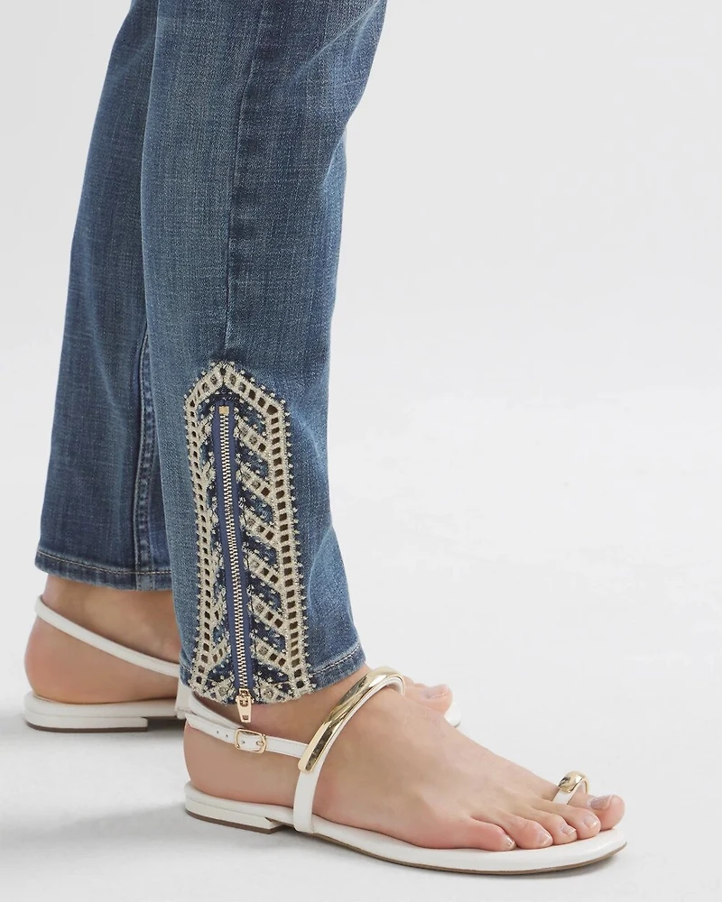 High-Rise Everyday Soft Denim Embellished Hem Skinny Ankle Jeans