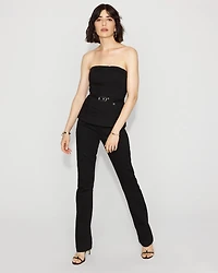 Petite Strapless Denim Boot Jumpsuit