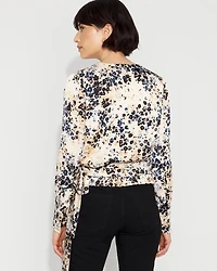 Satin Surplice Tie-Waist Blouse