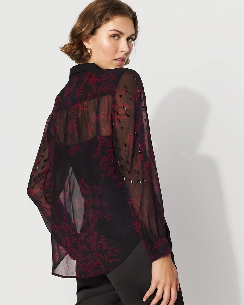 Embellished Sheer Floral Shirt