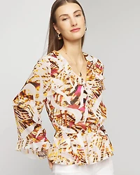Long Sleeve V-Neck Chiffon Ruffle Blouse
