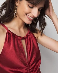 Petite Satin Halter Ruched Midi Dress