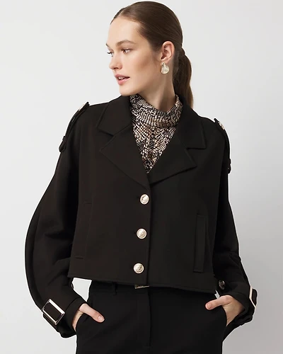 Cropped Knit Trench Jacket