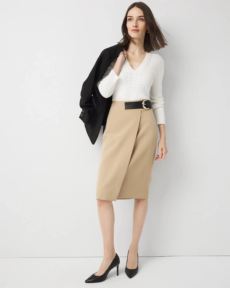 Belted Faux Wrap Skirt
