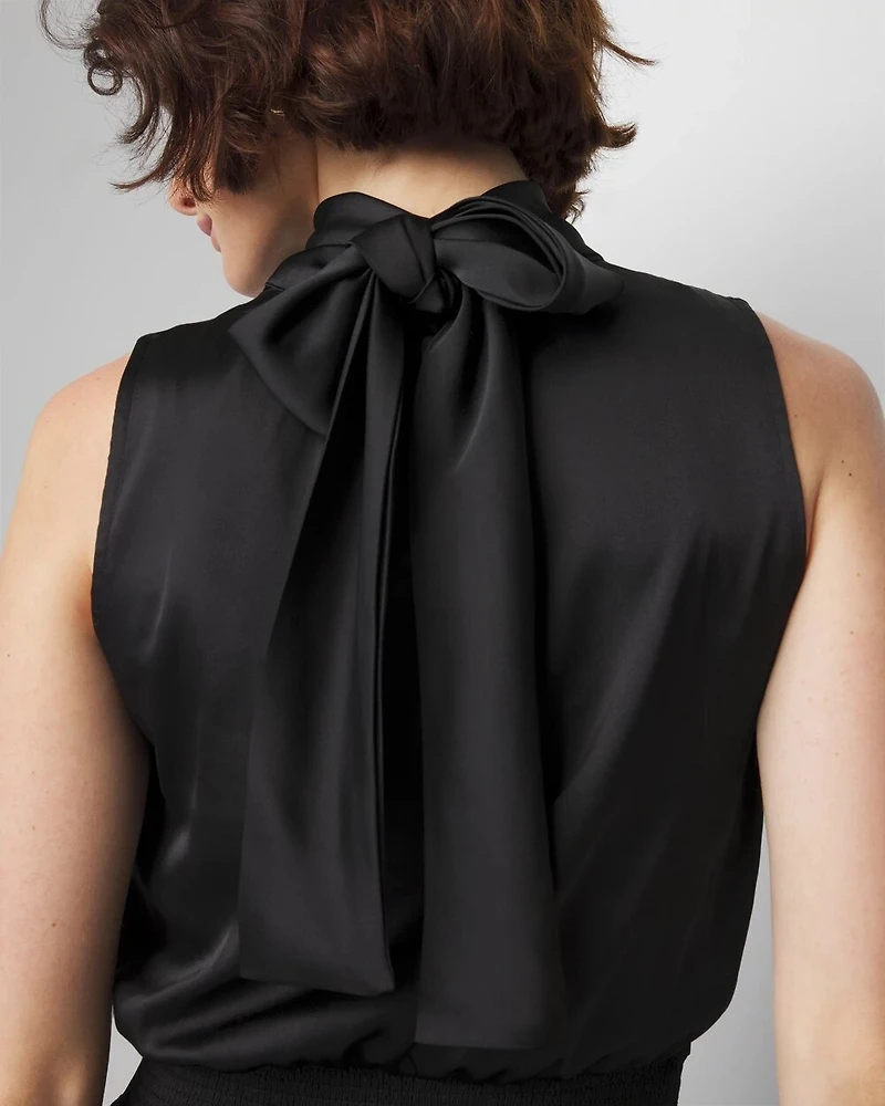 Tie-Neck Pleated Midi Dress