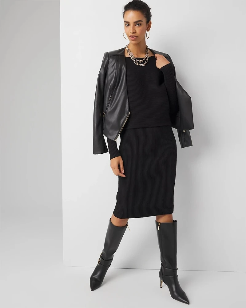 Off-Shoulder Ribbed Sweater Dress