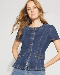 Short-Sleeve Peplum Jean Jacket