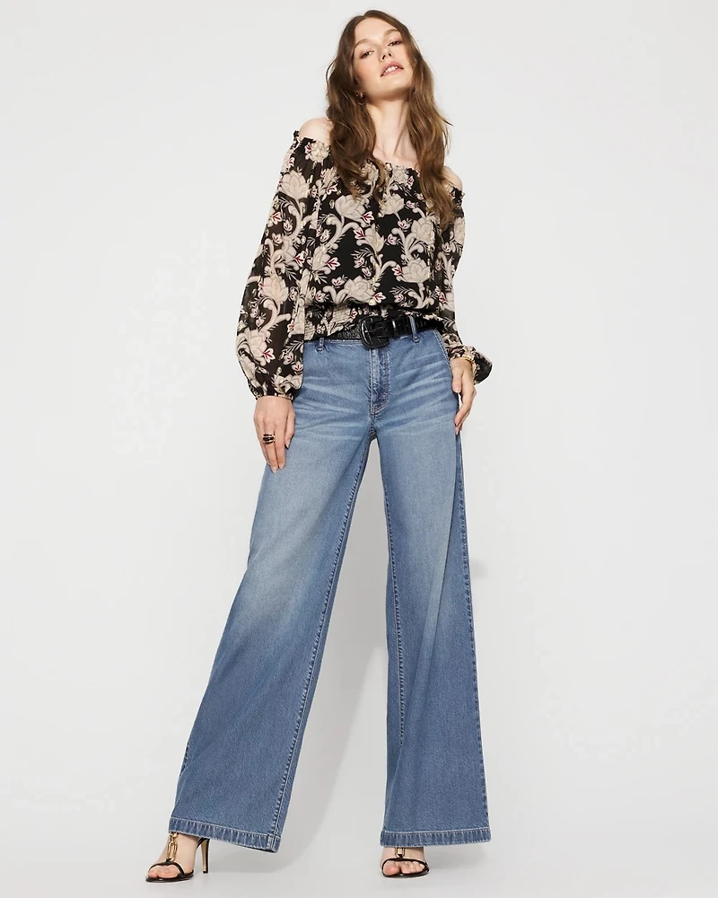 Off-the-Shoulder Floral Jacquard Blouse
