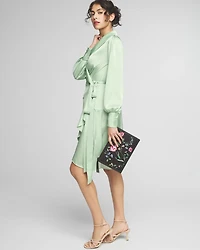 Long Sleeve Satin Wrap Mini Dress