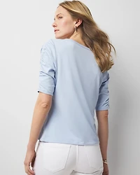 Ruched-Sleeve Scoop Neck Top