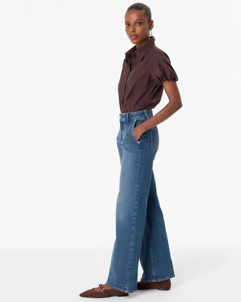 Embossed High-Rise Wide-Leg Jean