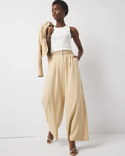 Pleated Waist Wide Leg Pant