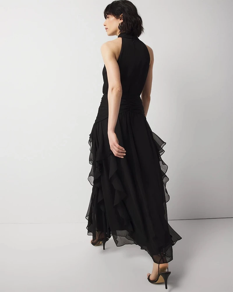 Petite Ruffle Halter Maxi Dress