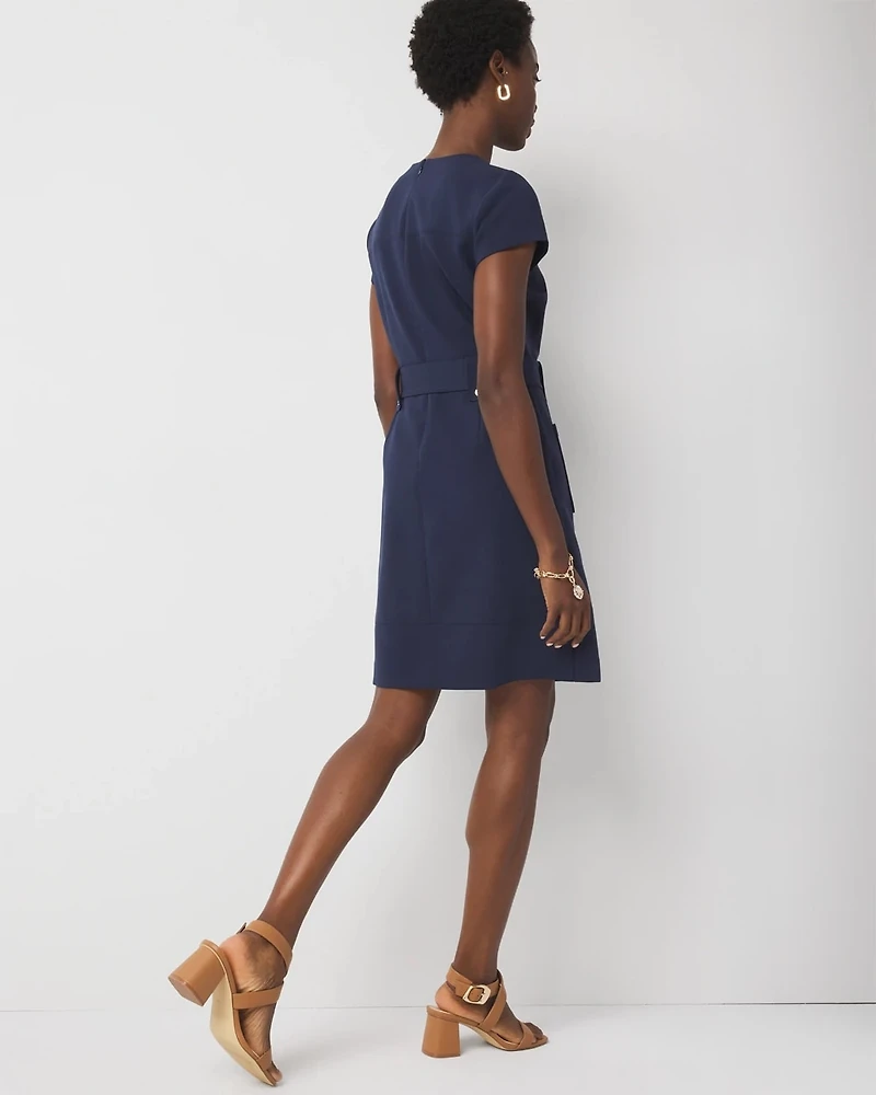 Petite Belted Ponte Shirt Dress