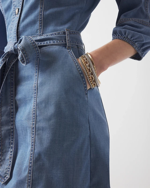 loft denim barrel sleeve mini dress Barrel Long Sleeve Mini Dress