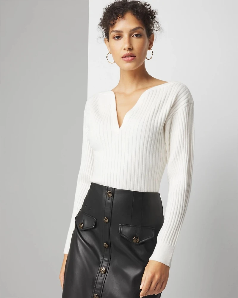 Ribbed Sweetheart Neck Pullover Sweater