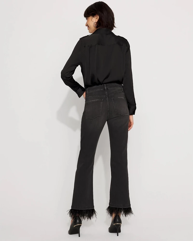 Removable Feather Hem Kick Flare Jean