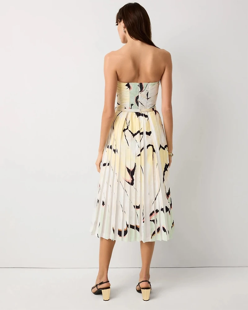 Pleated Strapless Midi Dress