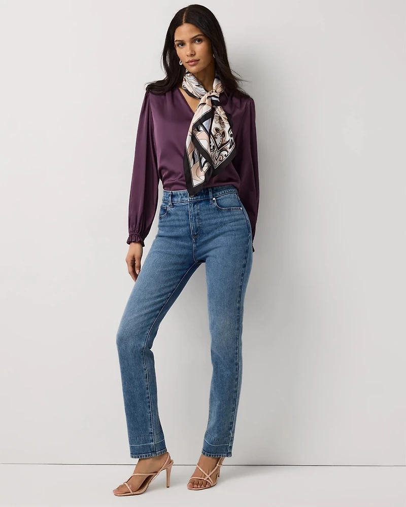 Ruffle Cuff Satin Blouse