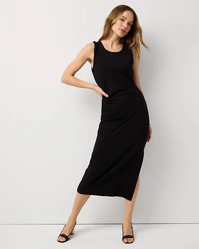 Petite Ruched Sleeveless Midi Dress