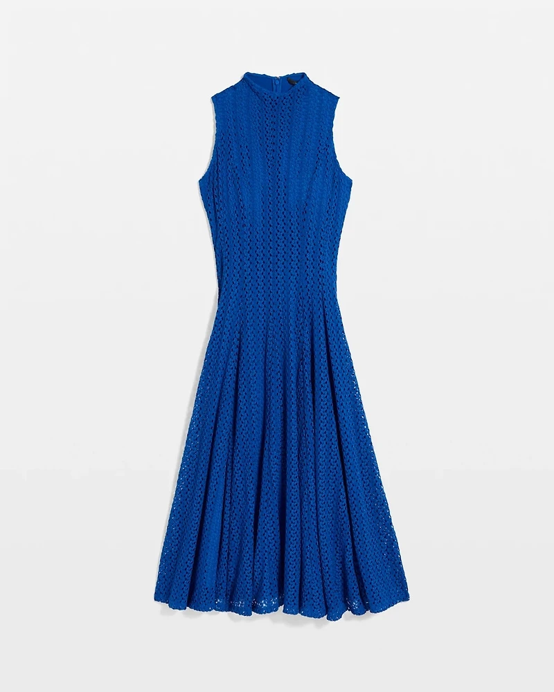 Mock Neck Knit Lace Midi Dress