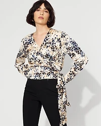 Satin Surplice Tie-Waist Blouse
