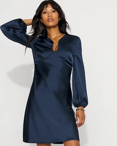 Balloon Sleeve Satin Dress