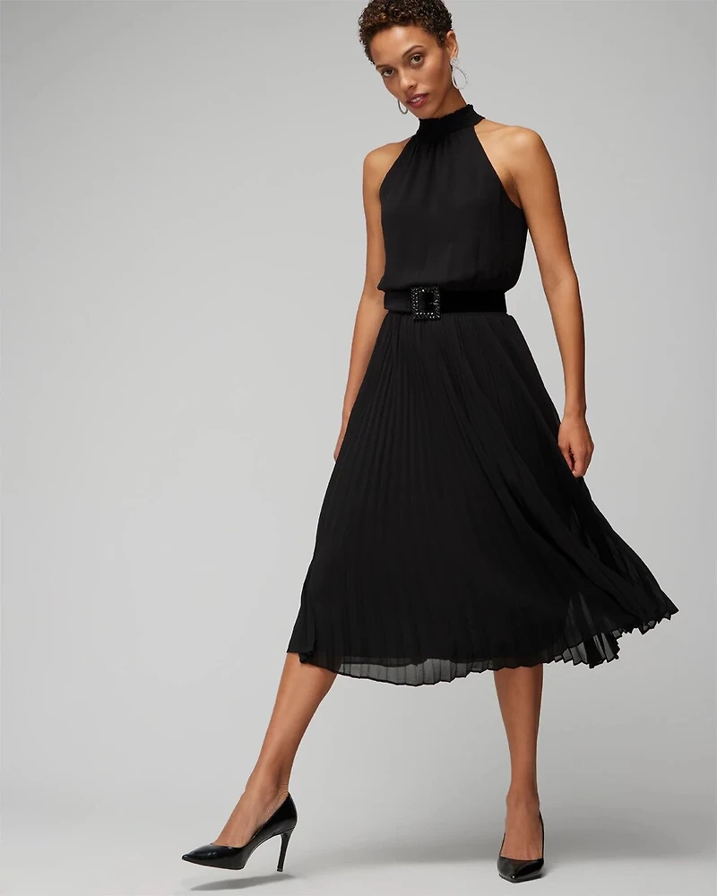 Pleated Halter Midi Dress
