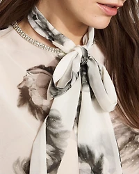 Floral Tie-Neck Chiffon Blouse
