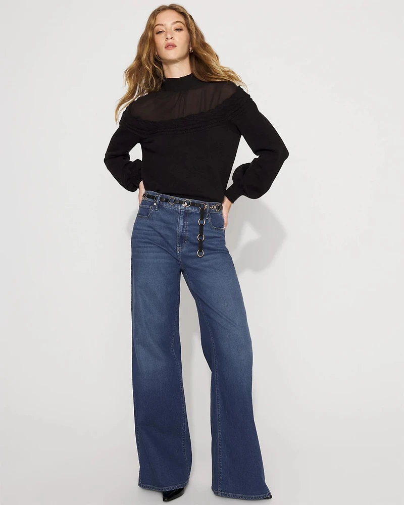 Mockneck Blouson Sleeve Pullover Sweater