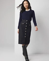 Button Front Denim Midi Skirt