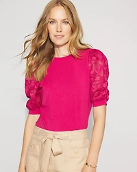 Lace Puff Sleeve Crewneck Tee