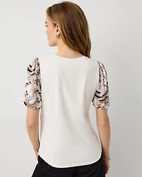 Satin Puff Sleeve Knit Tee