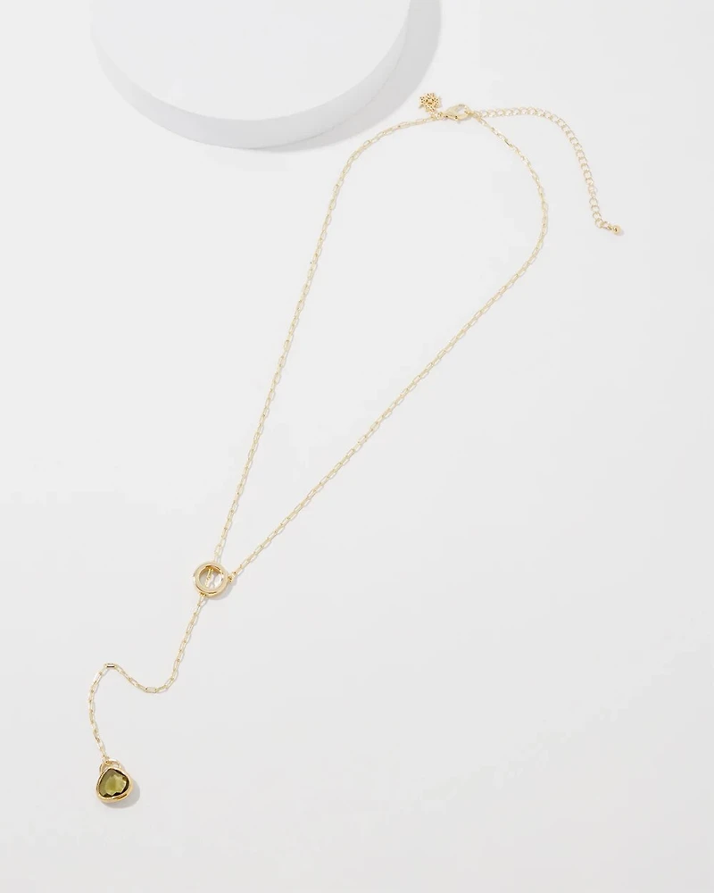 Olive + Gold Y Necklace