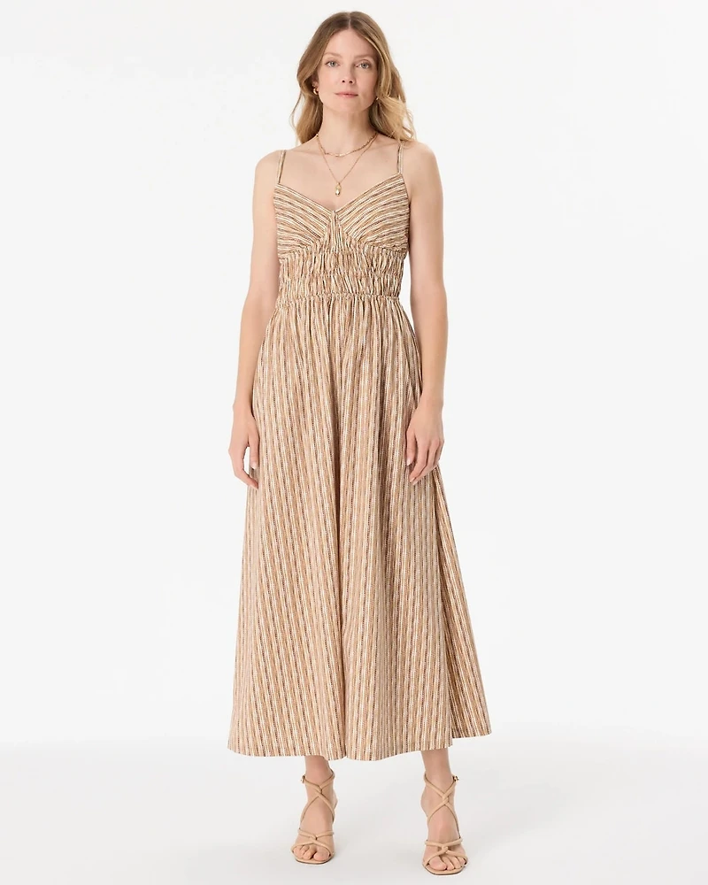 Poplin Smocked Waist Midi Dress