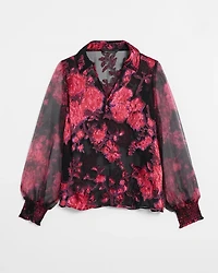 Organza Sleeve Silk Burnout Blouse
