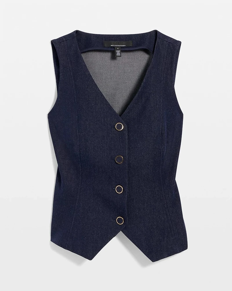 Denim-Look Four-Button Vest
