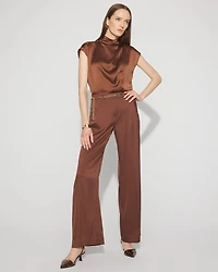 Petite Jacquard Pleated Wide-Leg Pant