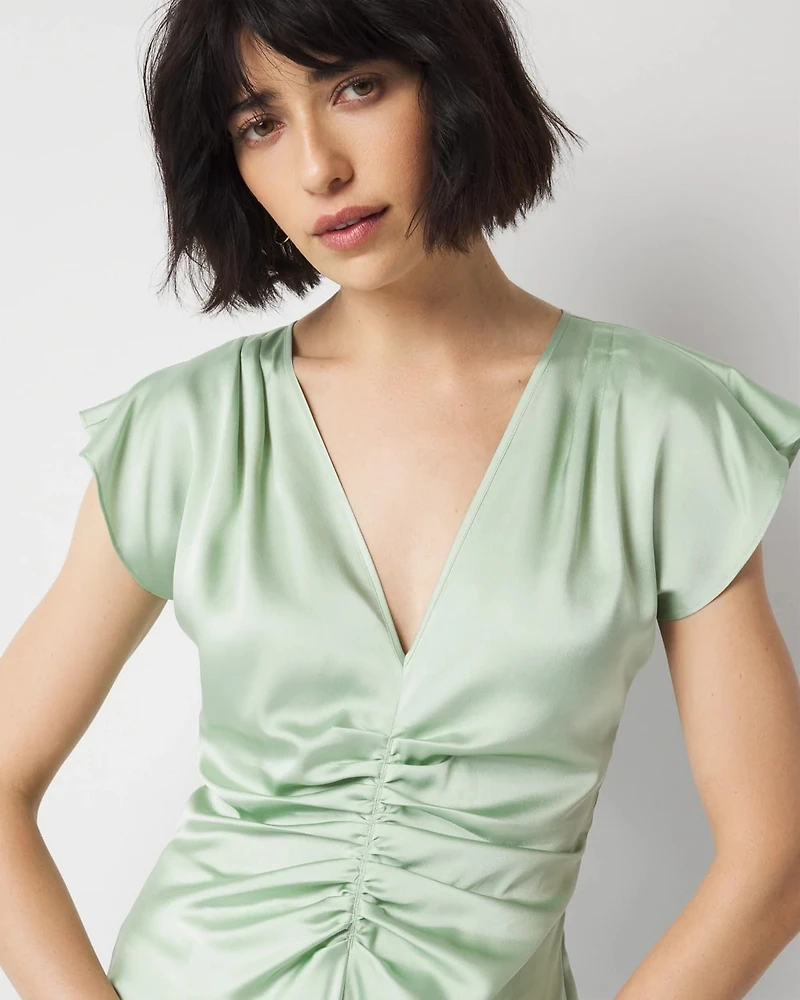 Ruched Front Flutter Sleeve Shell Top