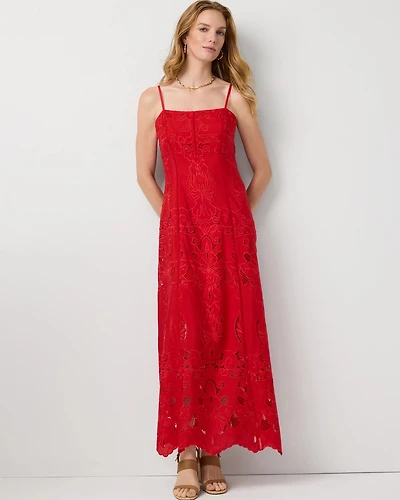 Eyelet Square Neck Maxi Dress