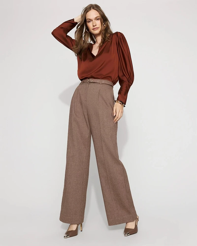 Pleated Sleeve Satin Blouse