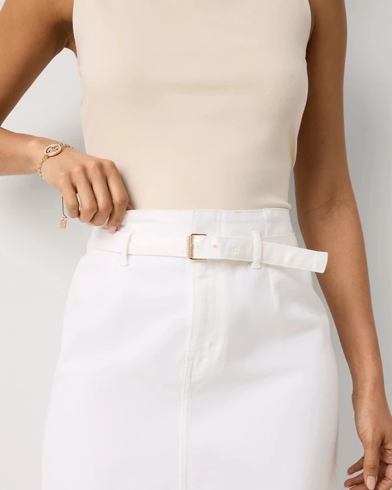 Belted Denim Pencil Skirt