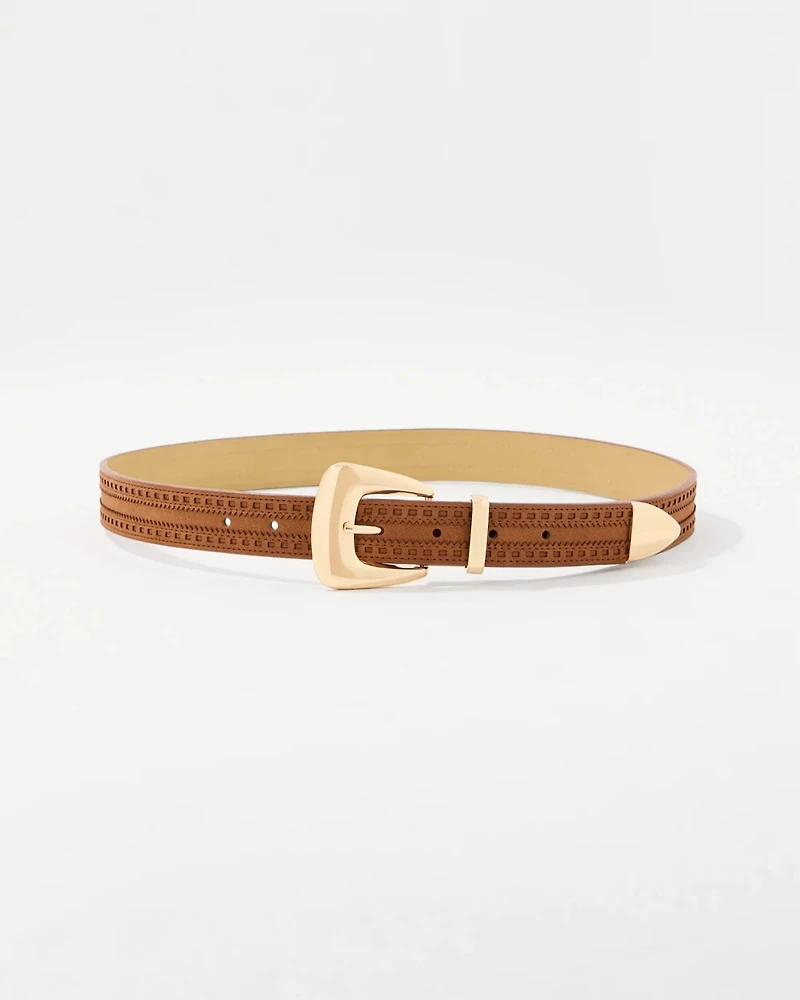 Brogue Detail Faux Suede Denim Belt
