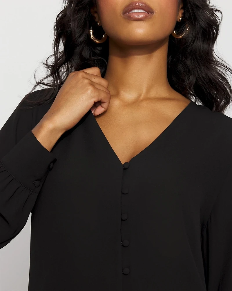 Long-Sleeve Button-Up Blouse