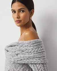 Off-The-Shoulder Rhinestone Cable Knit Sweater