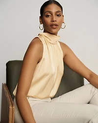 Bow Back Satin Halter Blouse