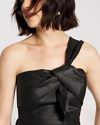 One-Shoulder Faux Leather Peplum Top